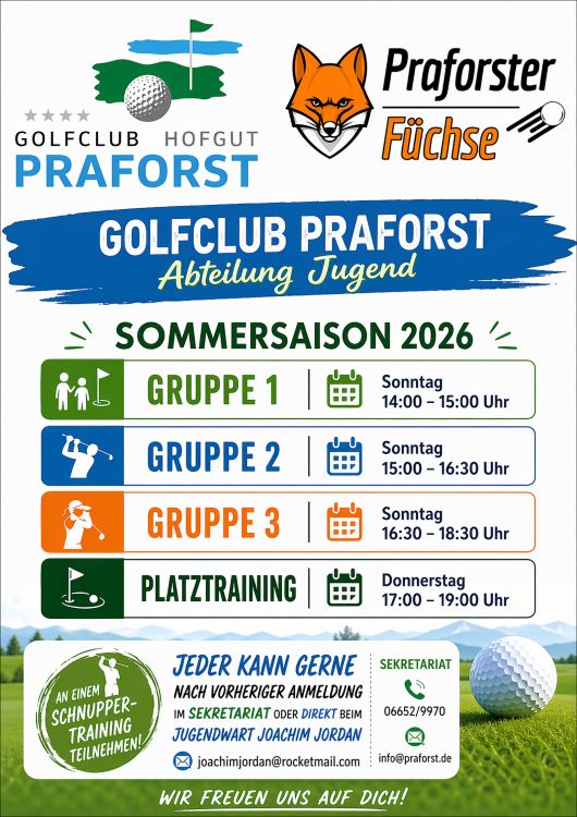 Website Plakat Golfclub Praforst Jugendgolf Infos und Schnupperkurs 2026