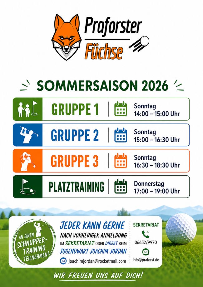 Golfclub Praforst Jugendgolf 2026 Training und Schnuppergolf