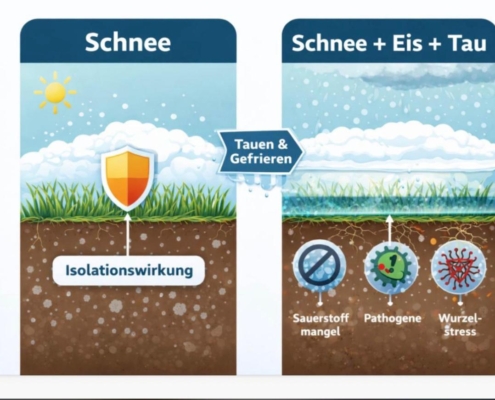 Greenkeeping Team Golfclub Praforst Pflegemassnahmen Februar 2026 Auswirkungen des Winters auf den Platz