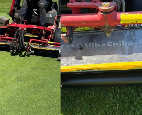 Greenkeeping Team Golfclub Praforst Pflegemassnahmen Mai 2026 Straussgräser Einarbeitung bei allen Grüns